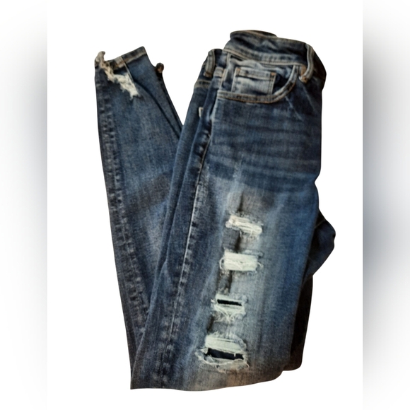 KanCan Blue Skinny Distressed Jeans Button Up 27 - Picture 11 of 14